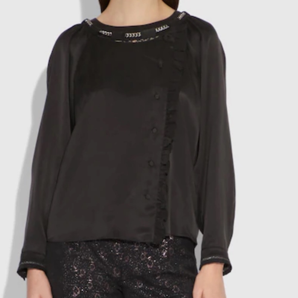 Coach black embellished SILK Ruffle Top